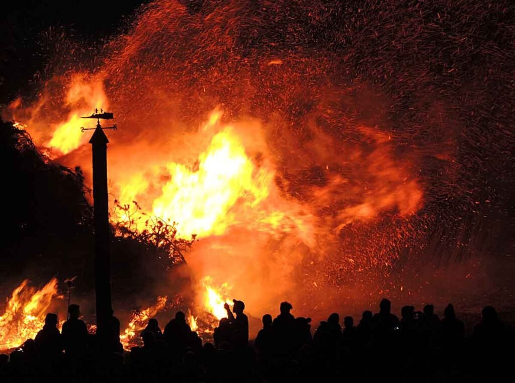 Wildfire burning at night