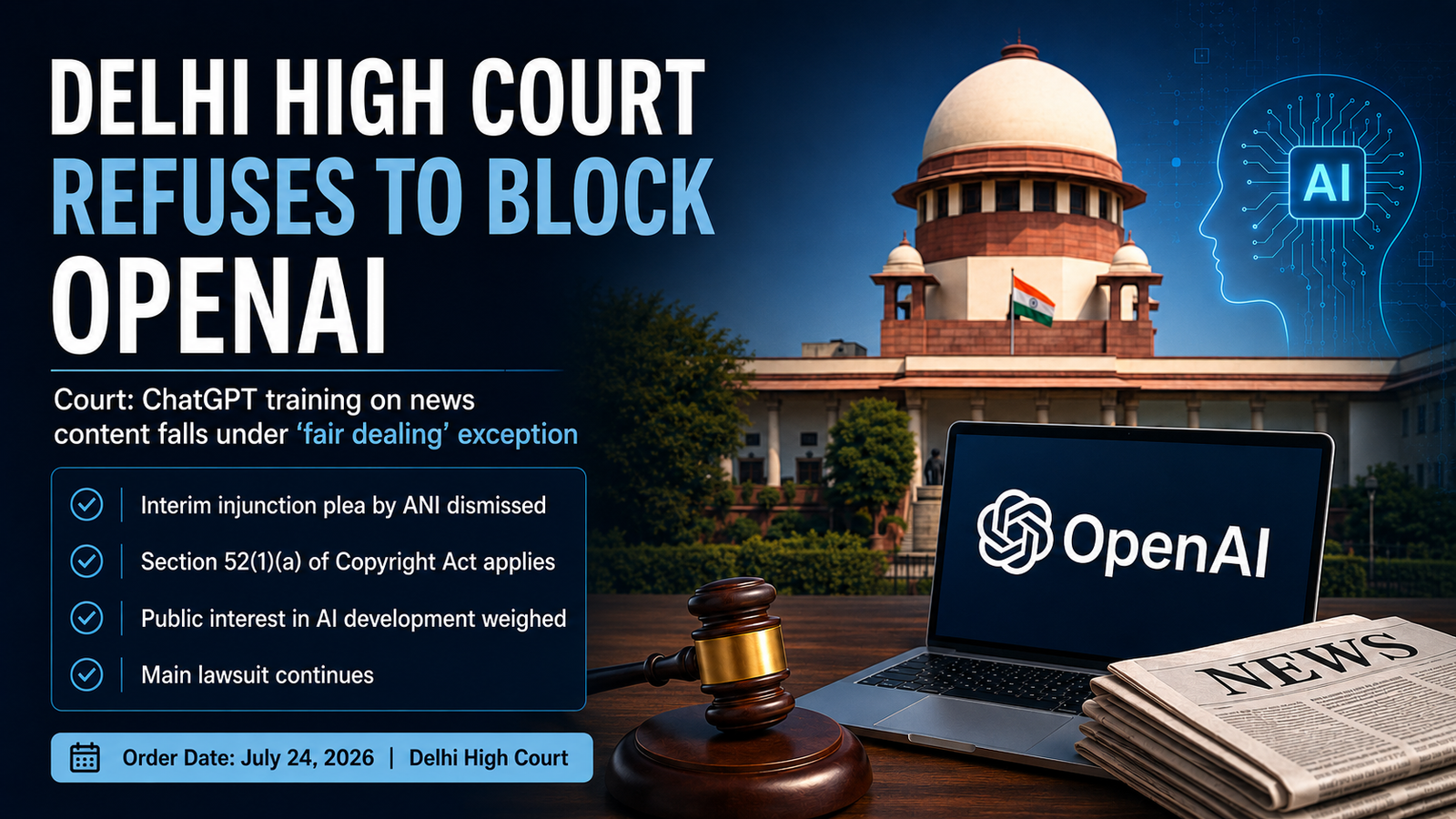 ANI OpenAI ChatGPT interim ruling by Delhi High Court on AI training copyright
