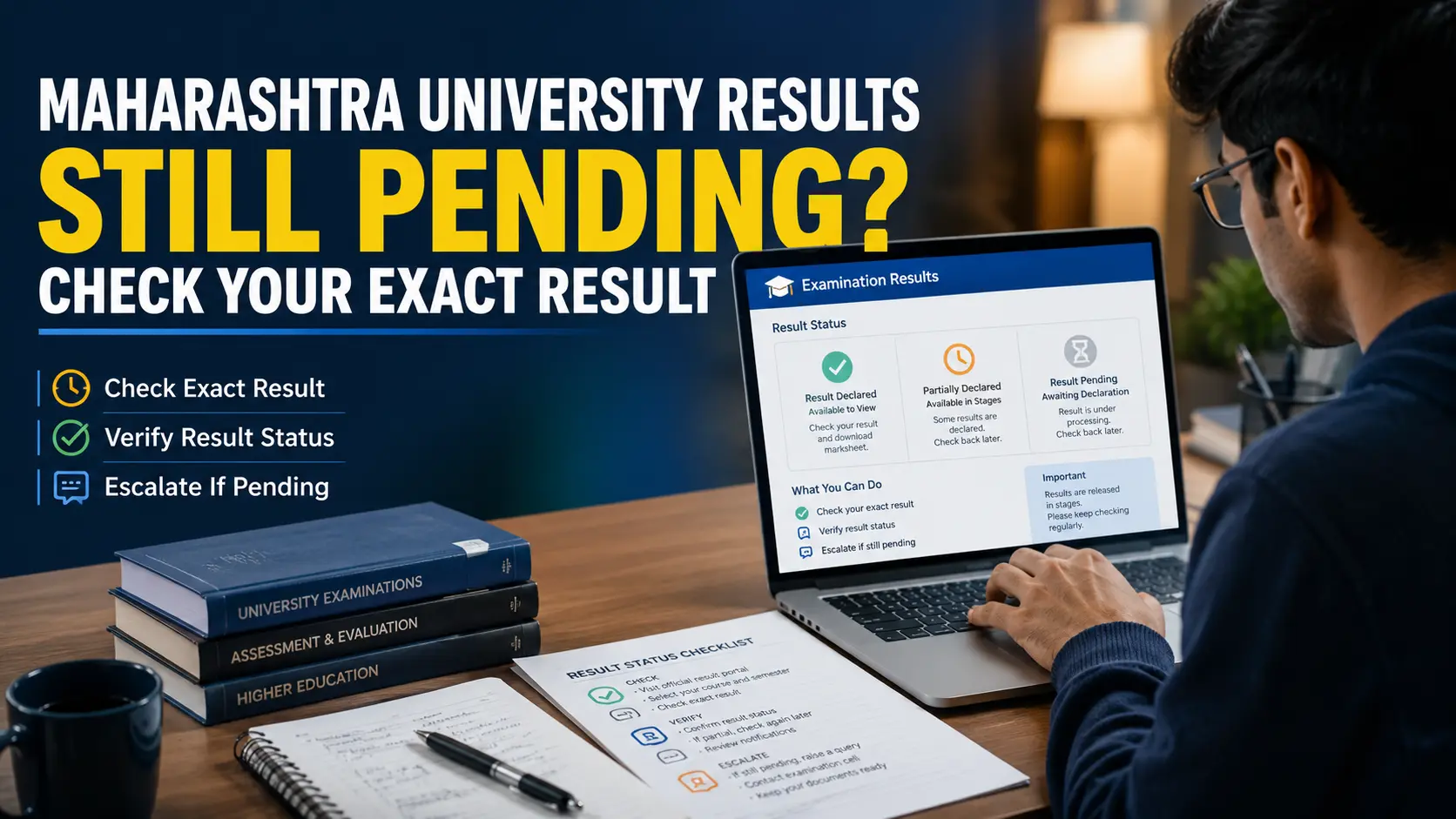 Student checking whether a Maharashtra university examination result is still pending.