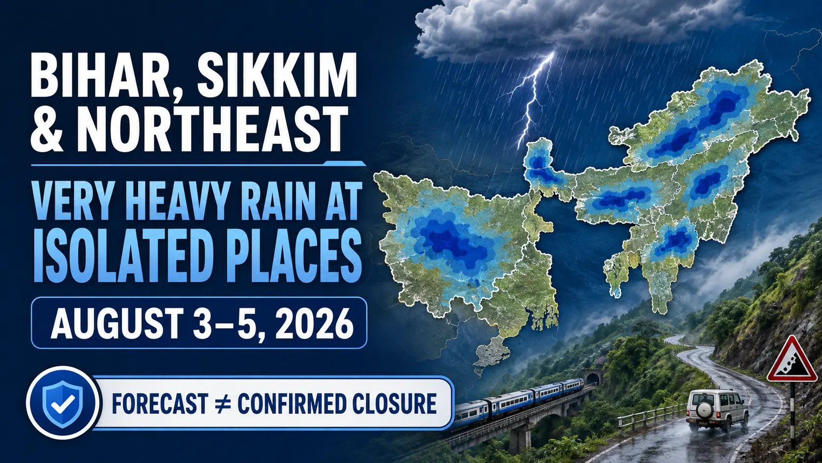 Bihar Sikkim Northeast rain warning for isolated very heavy rainfall during August 3–5, 2026.