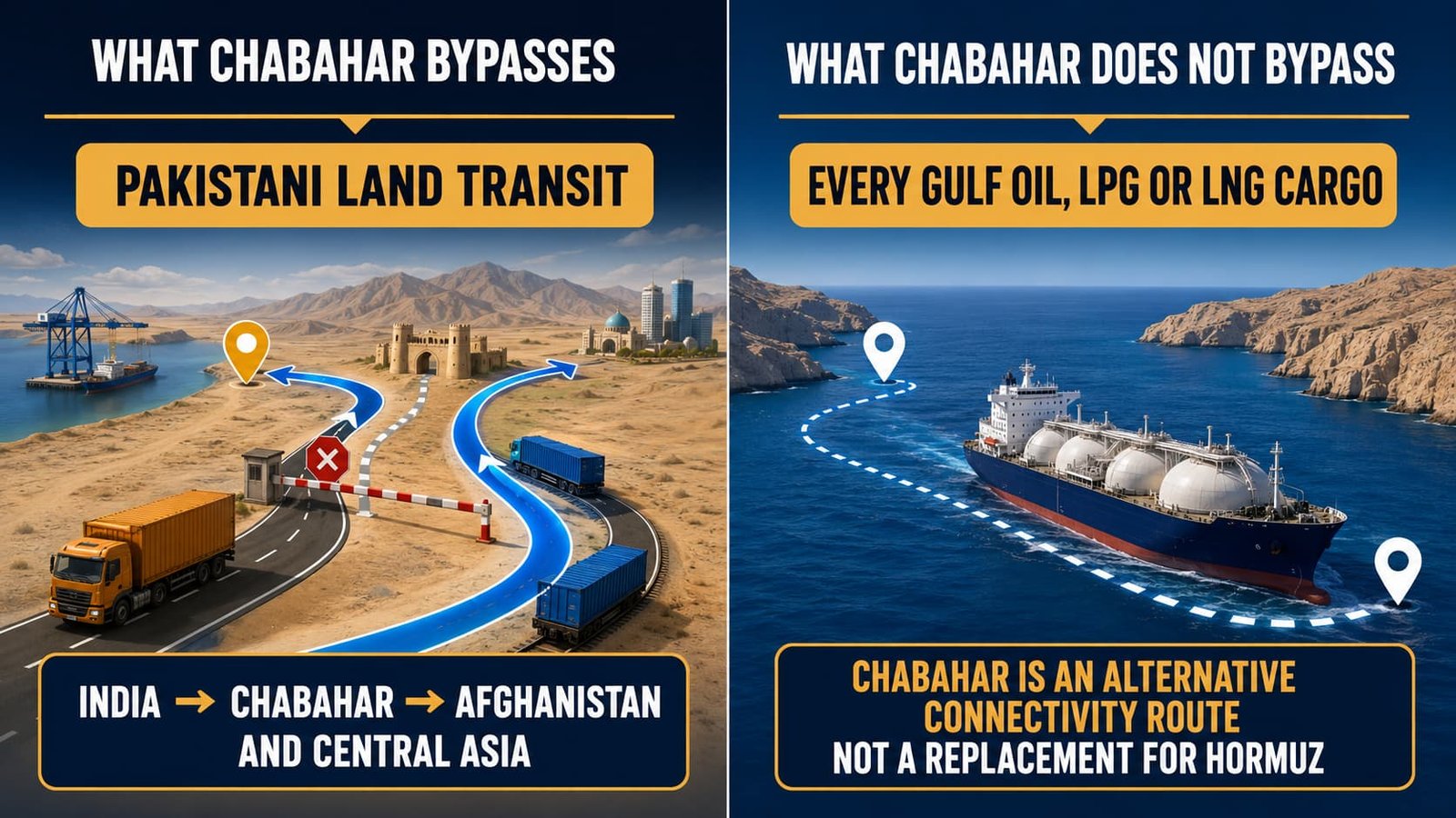 Chabahar bypasses Pakistan land transit but not all Strait of Hormuz energy cargoes