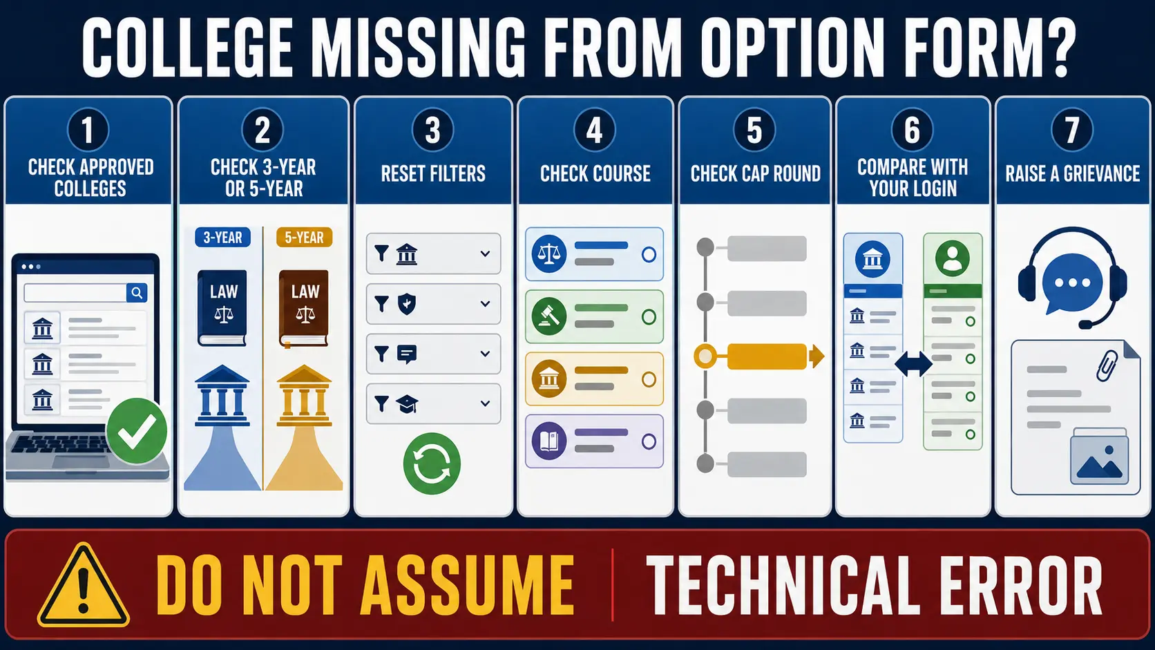 MH CET Law college not showing — seven option form checks