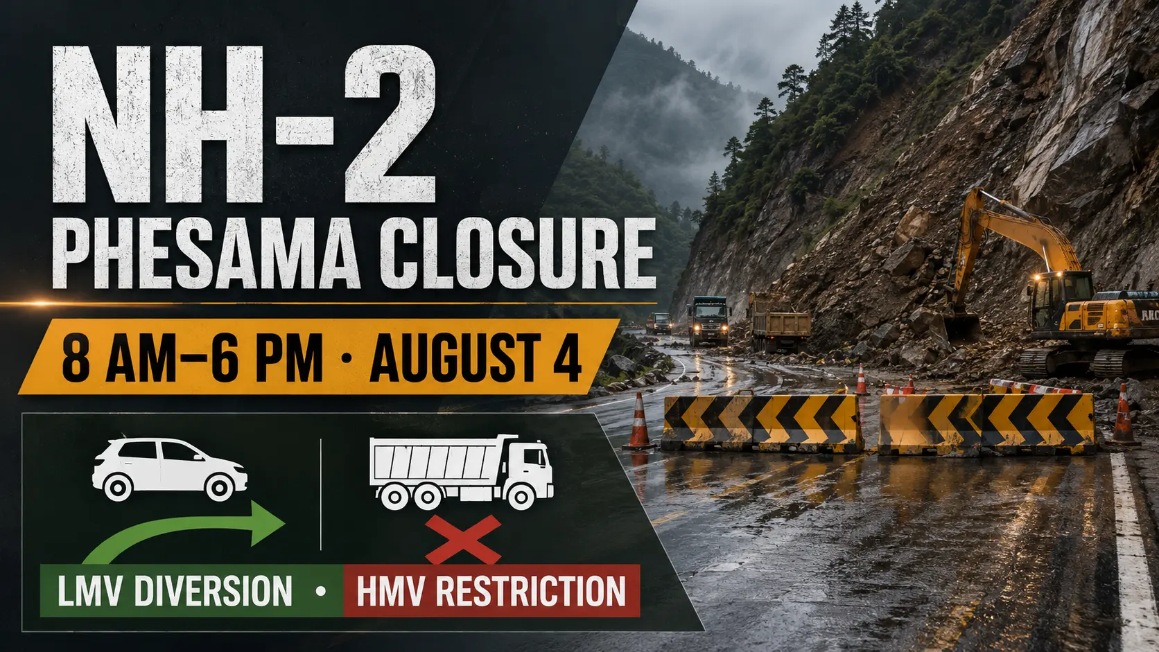 NH-2 Phesama closure timing and vehicle diversion on August 4