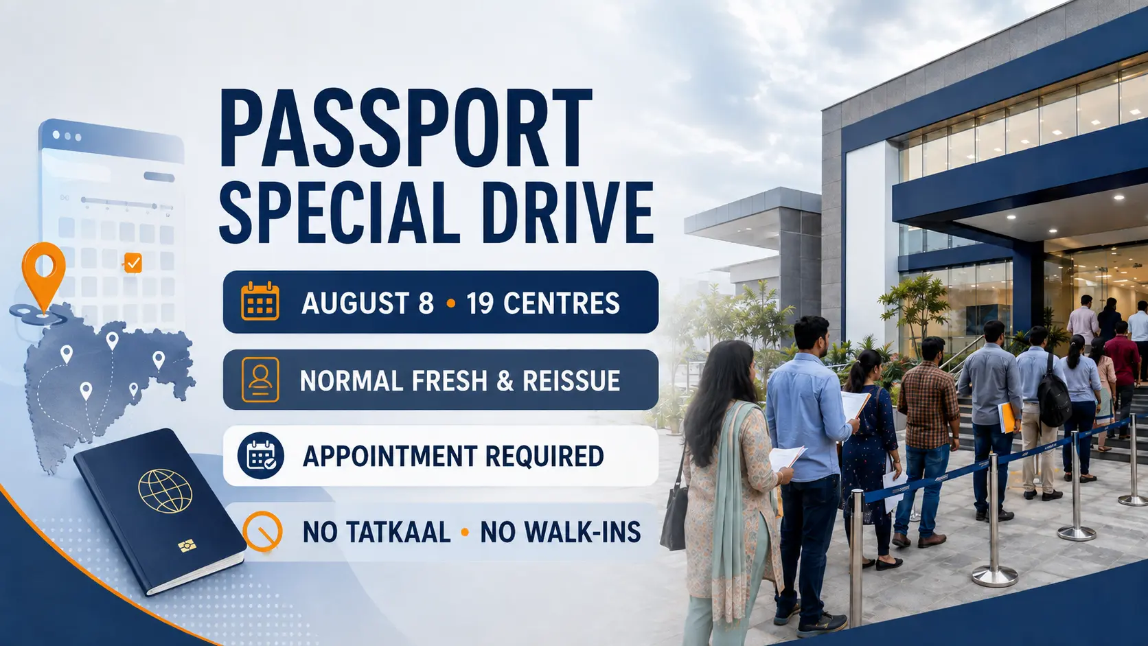 Passport special drive Pune August 8 locations and booking rules