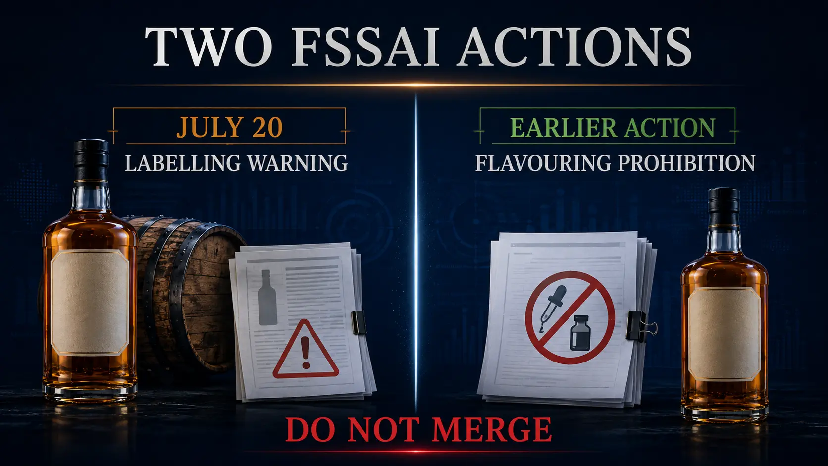 Royal Challenge FSSAI warning showing the labelling notice and flavouring prohibition as separate regulatory actions