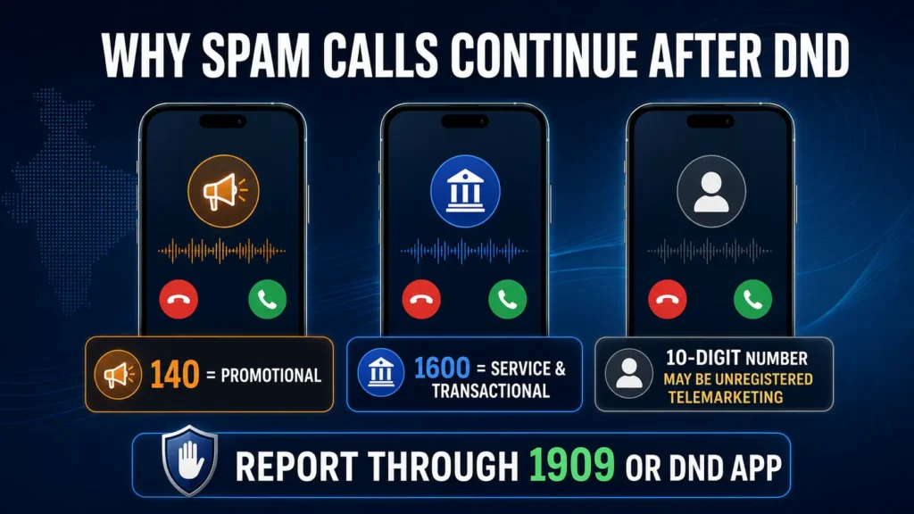 Why spam calls continue after DND: understand TRAI’s 140, 1600 and ordinary 10-digit number rules, complaint deadlines, 1909 and the DND app.
