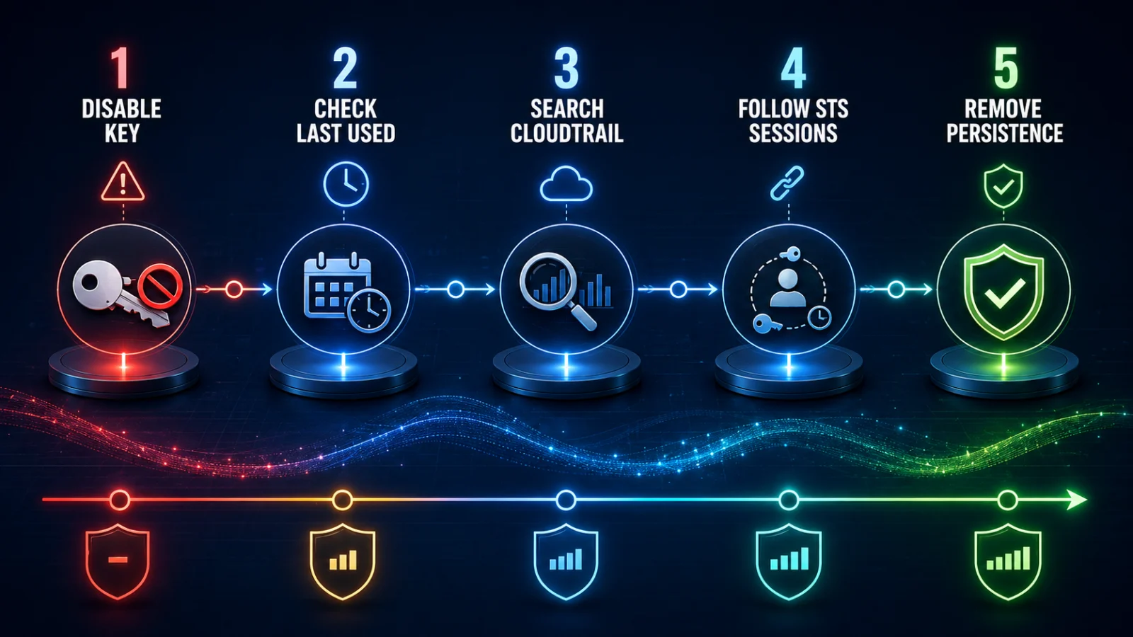 AWS access key investigation workflow from containment to CloudTrail and persistence review