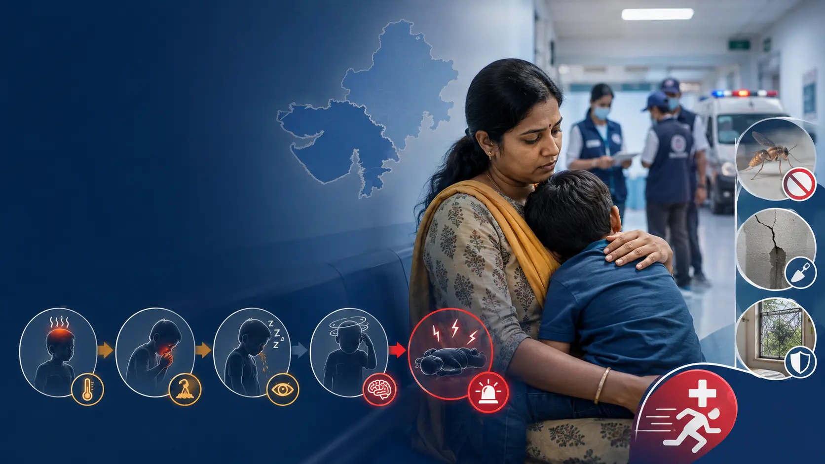 Chandipura virus symptoms in children including fever vomiting altered behaviour convulsions and loss of consciousness