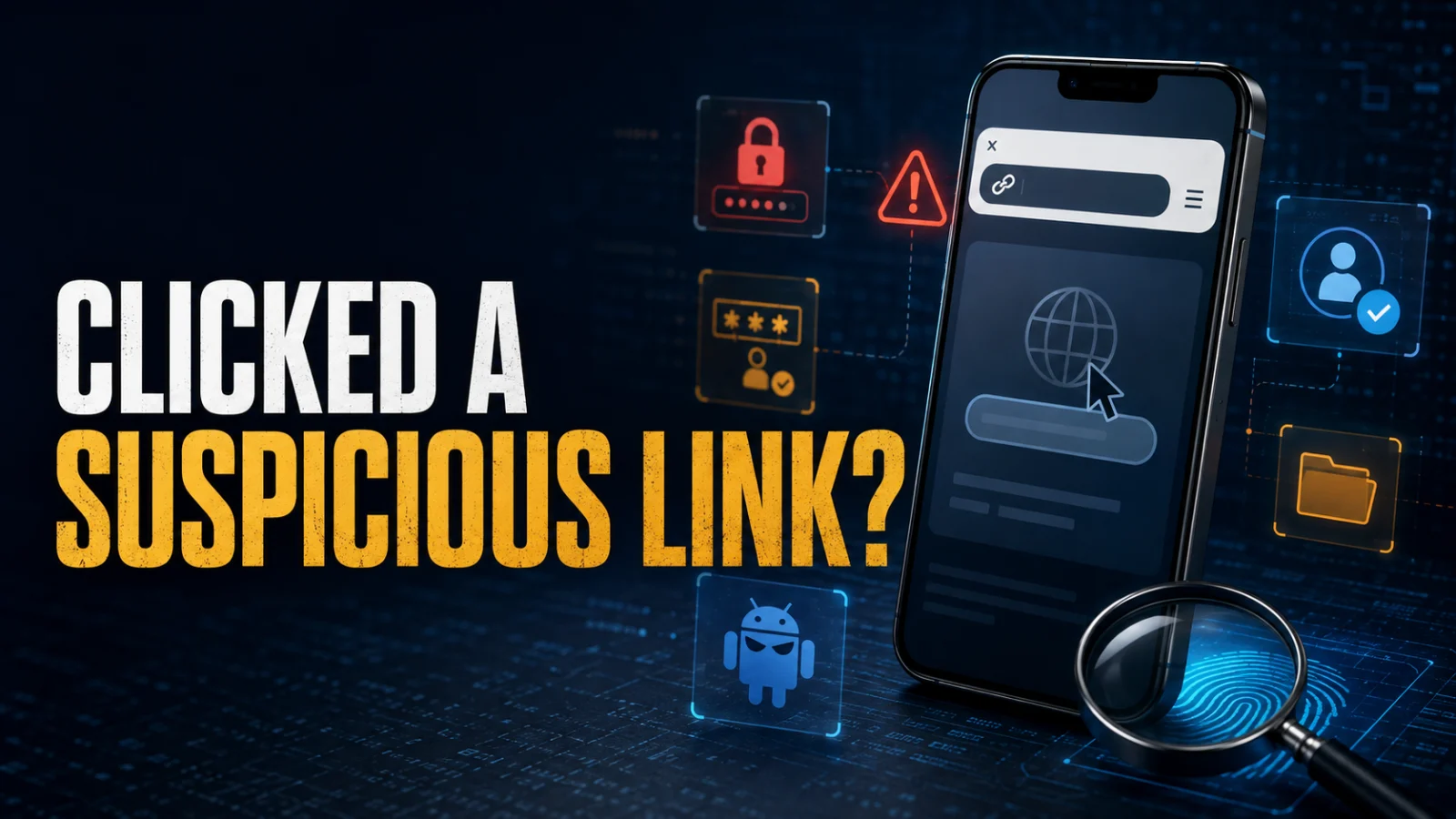 Clicked a suspicious link on phone article hero showing link, account and app risk checks