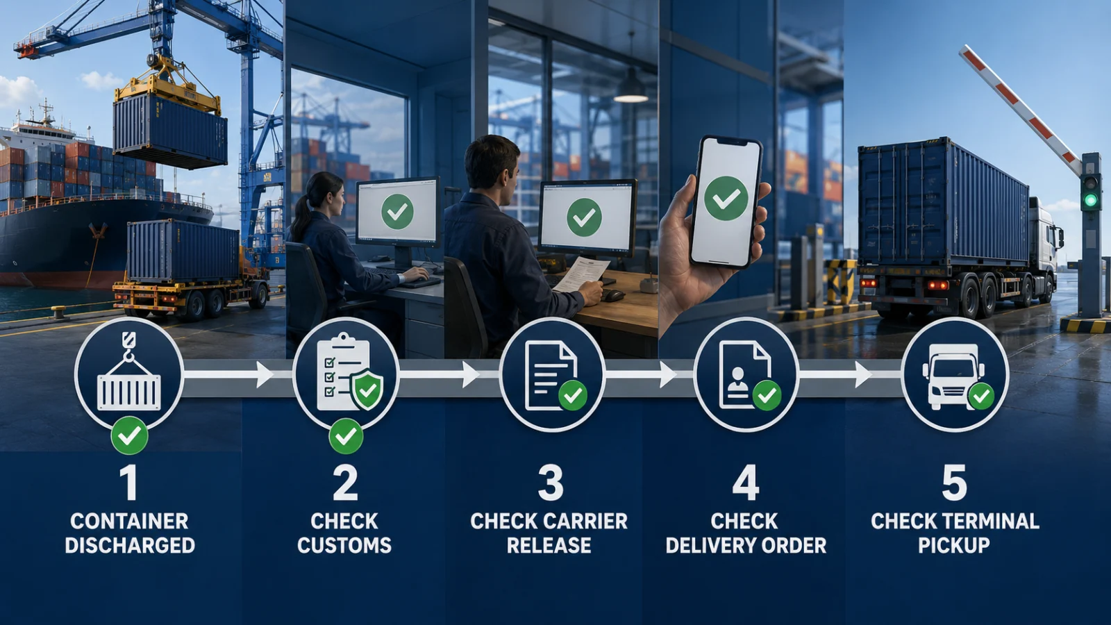 Container discharged not available release workflow customs carrier terminal pickup
