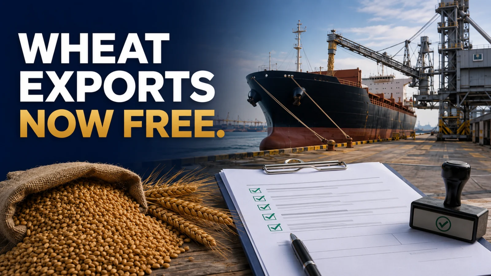 Wheat export shipment at a bulk terminal representing the shift to Free export policy