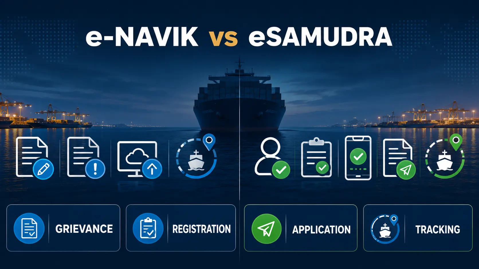 e-Navik vs eSamudra comparison for grievance registration application and tracking