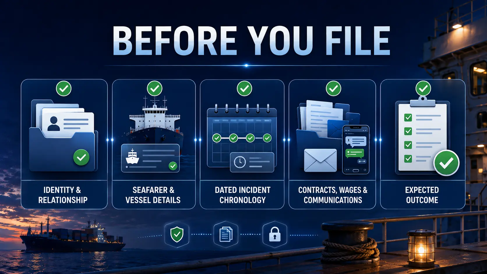 e-Navik seafarer grievance checklist with identity incident details evidence and expected outcome