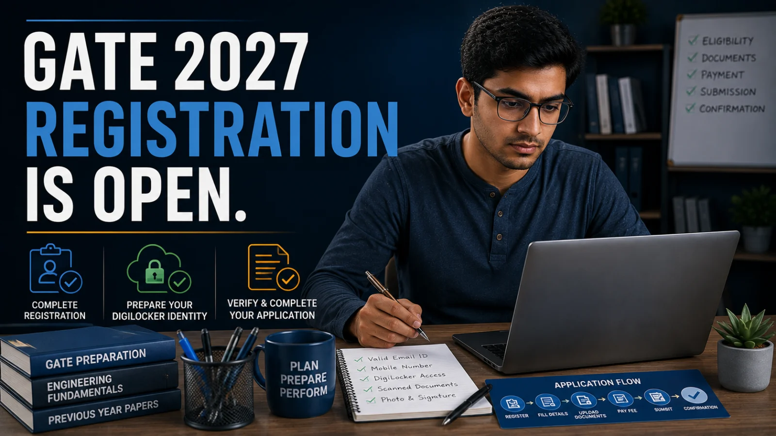 Engineering applicant checking GATE 2027 registration and payment completion on a laptop