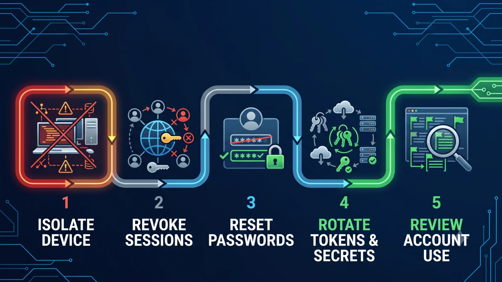 Infostealer credential rotation workflow isolate revoke reset rotate and review