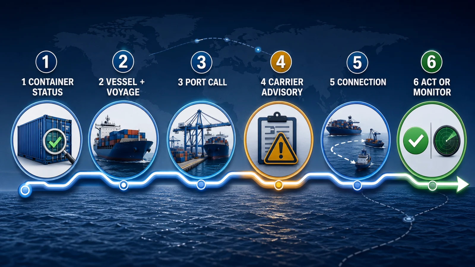 Port disruption container shipment evidence workflow vessel voyage terminal carrier advisory and connection