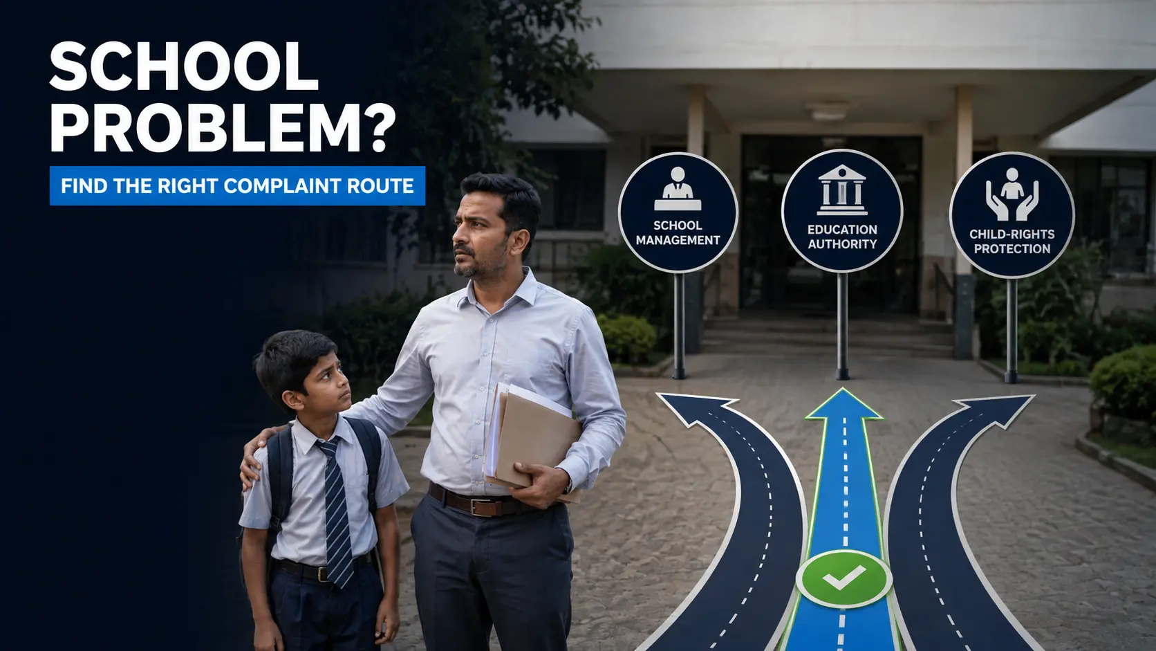 Where to complain against school in India parent and child outside school