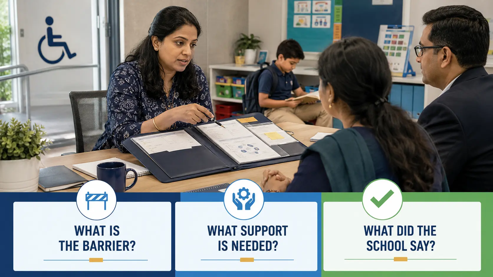 School disability support complaint in India parent reviewing accommodation and school support documents