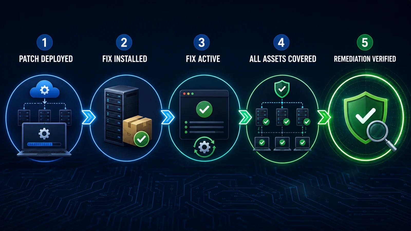 Verify security patch remediation proof chain deployed installed active covered and verified
