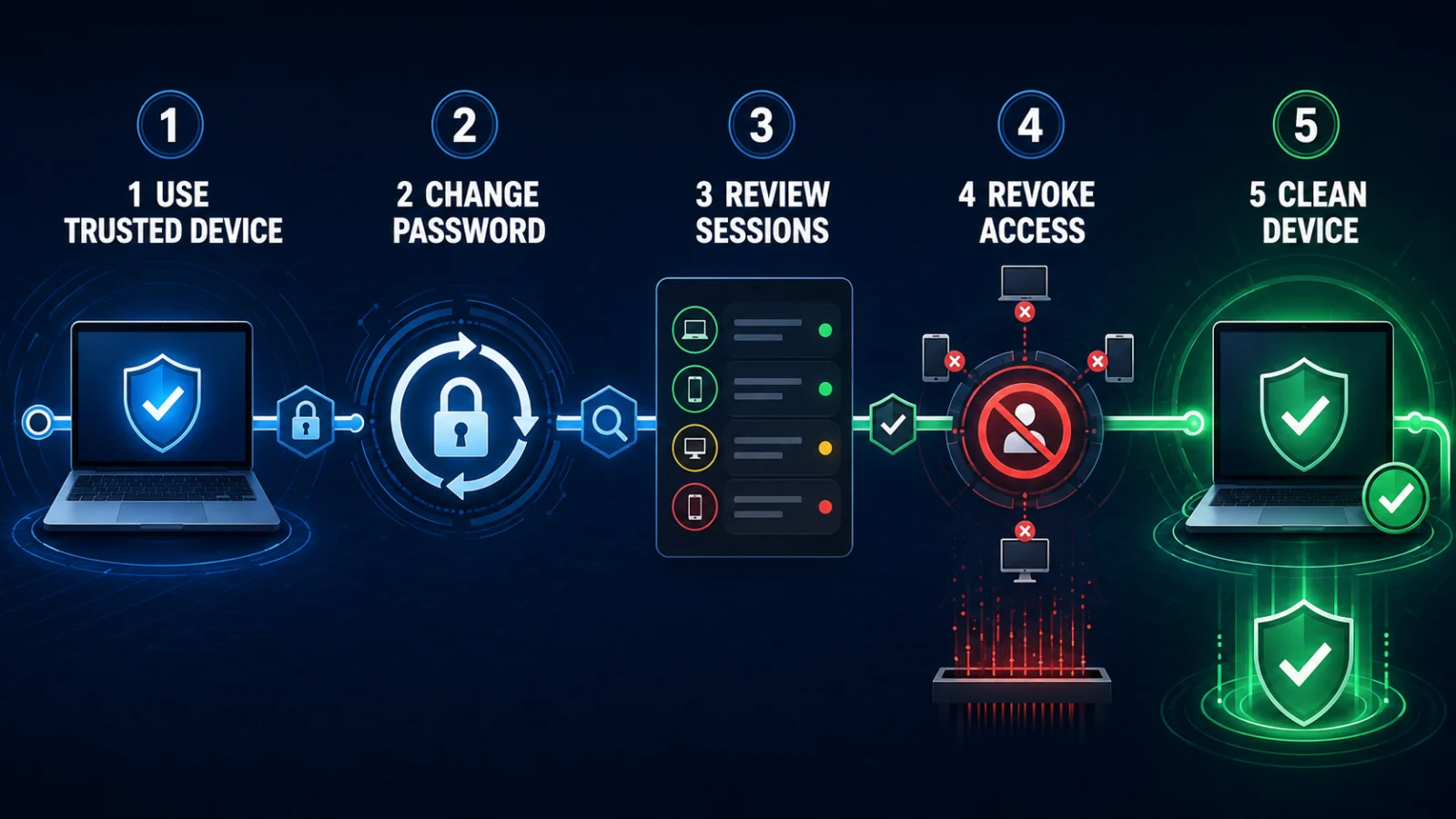 Stolen session token remediation workflow from password change to session revocation and device cleanup