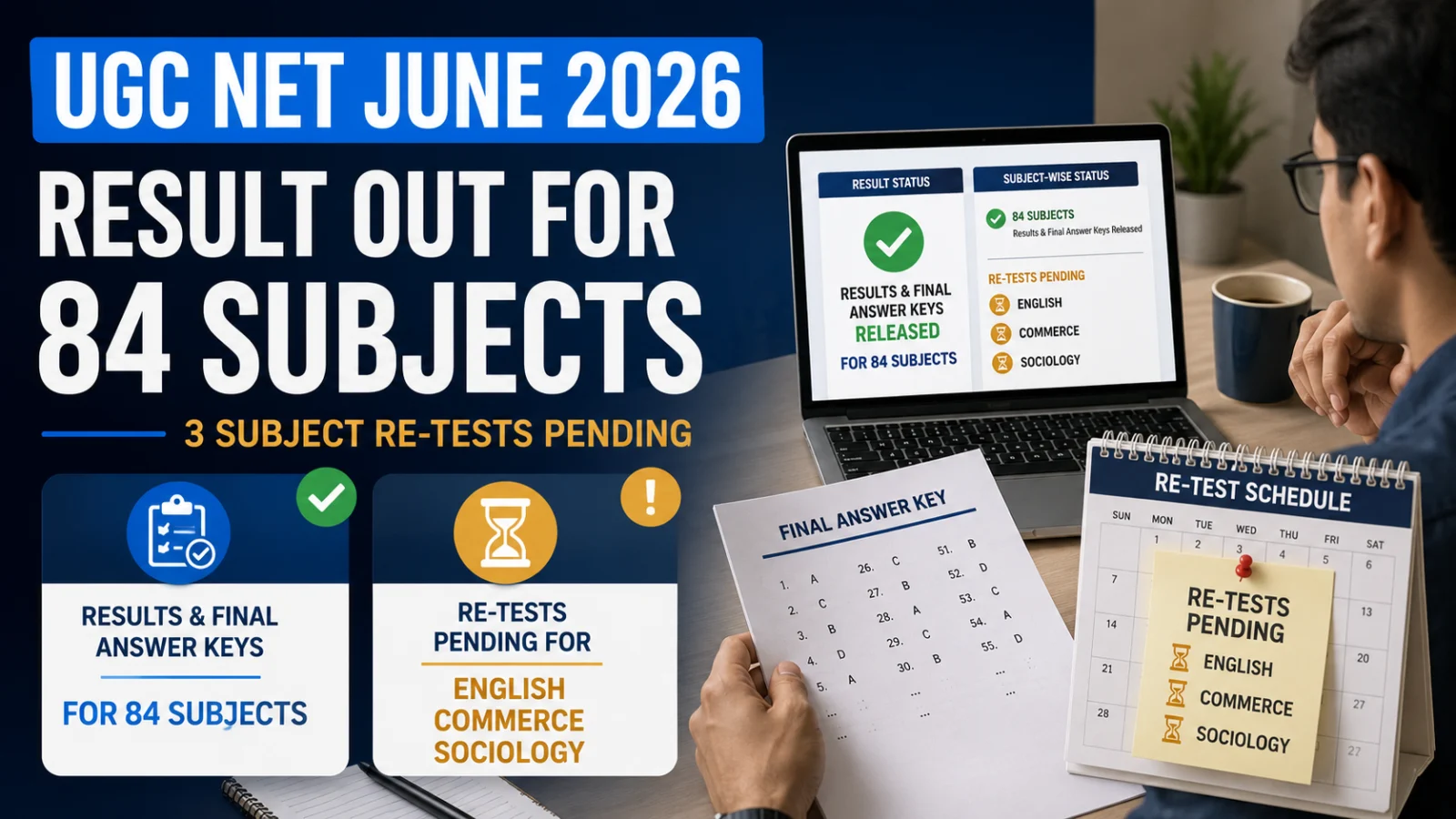 UGC NET June 2026 Result and Final Answer Key Out for 84 Subjects; 3 Re-Tests Pending
