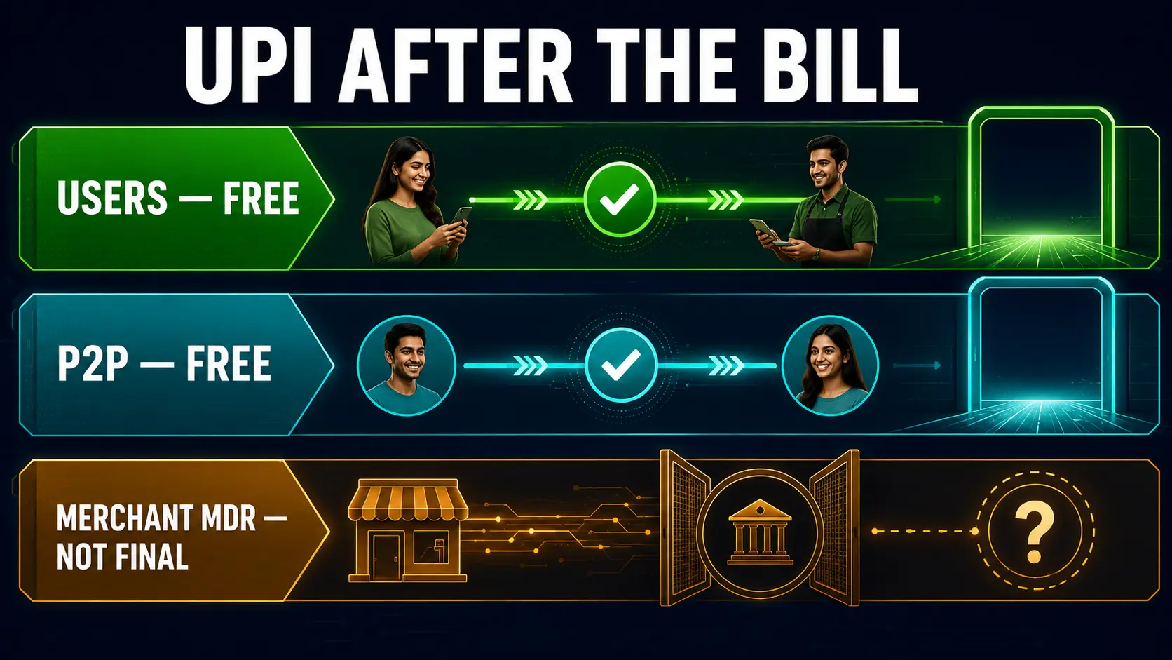 UPI charges after 2026 Bill explained for consumers P2P payments merchant MDR and future rules