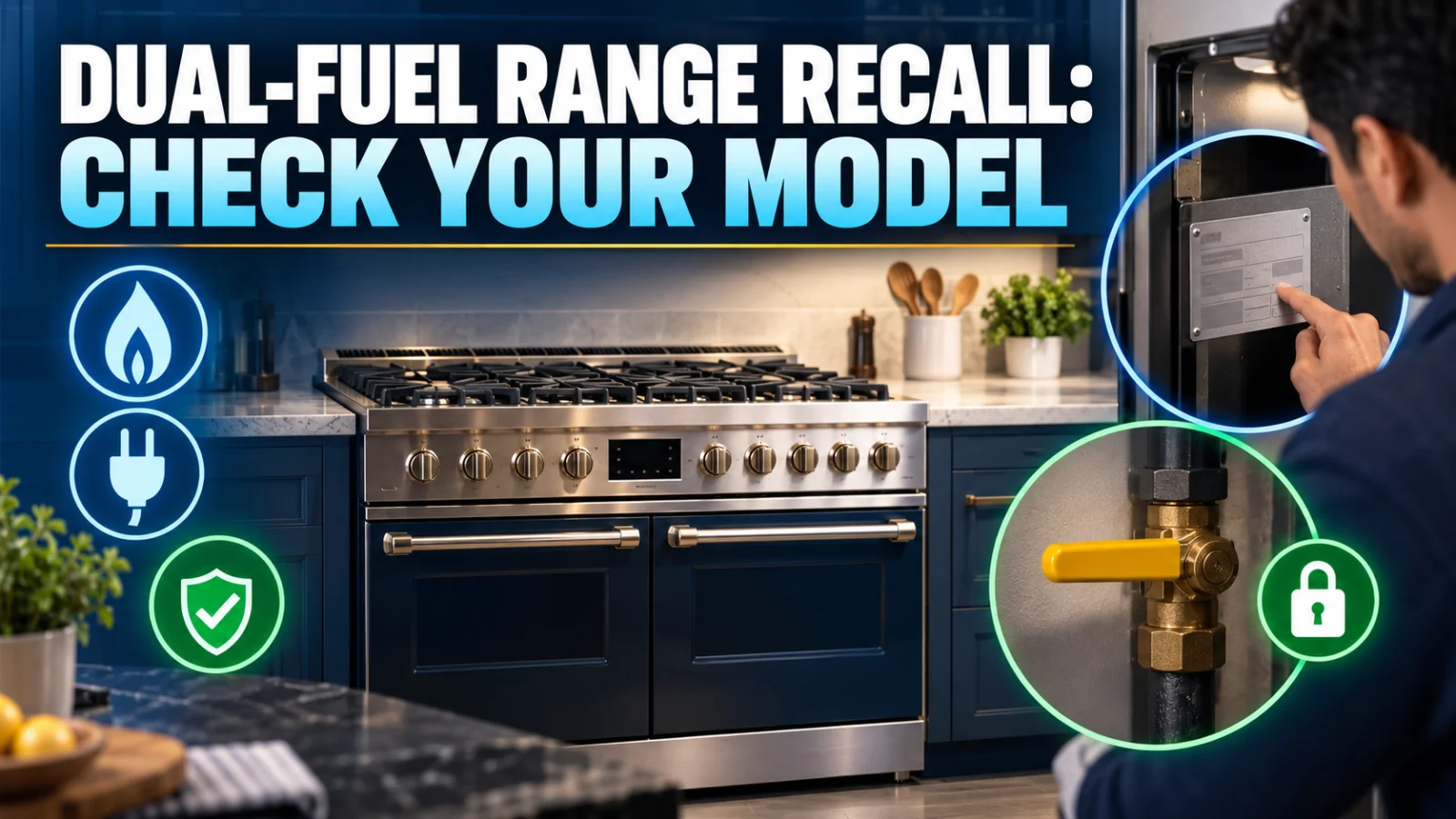 Infographic showing how owners should verify an affected dual-fuel range and what functions can be used before repair