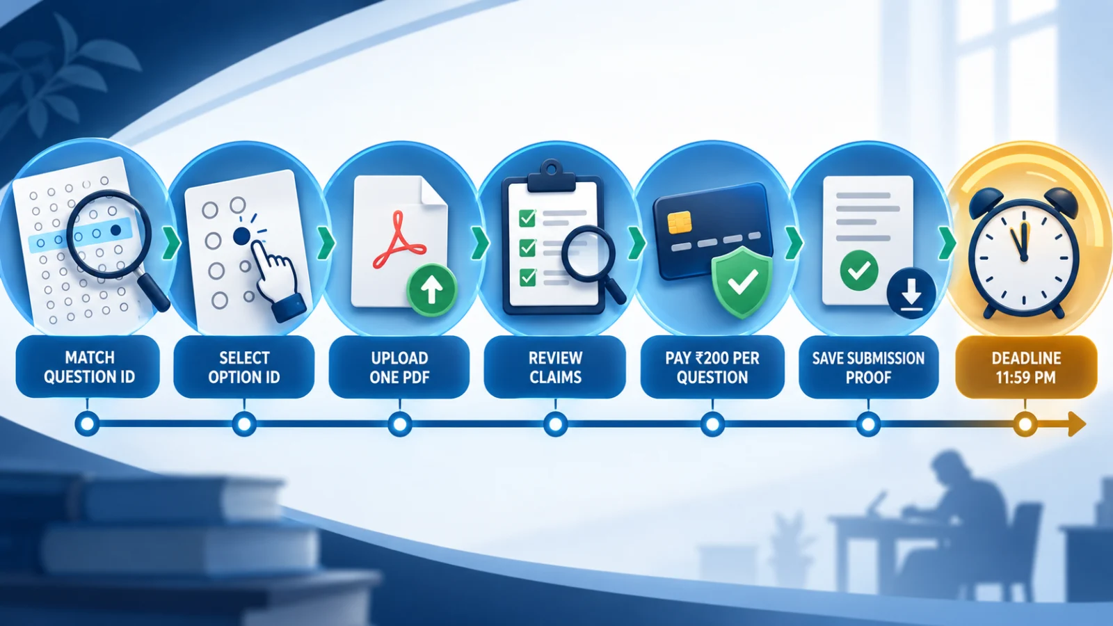 AIAPGET answer-key challenge workflow from Question ID matching through evidence, payment and proof retention