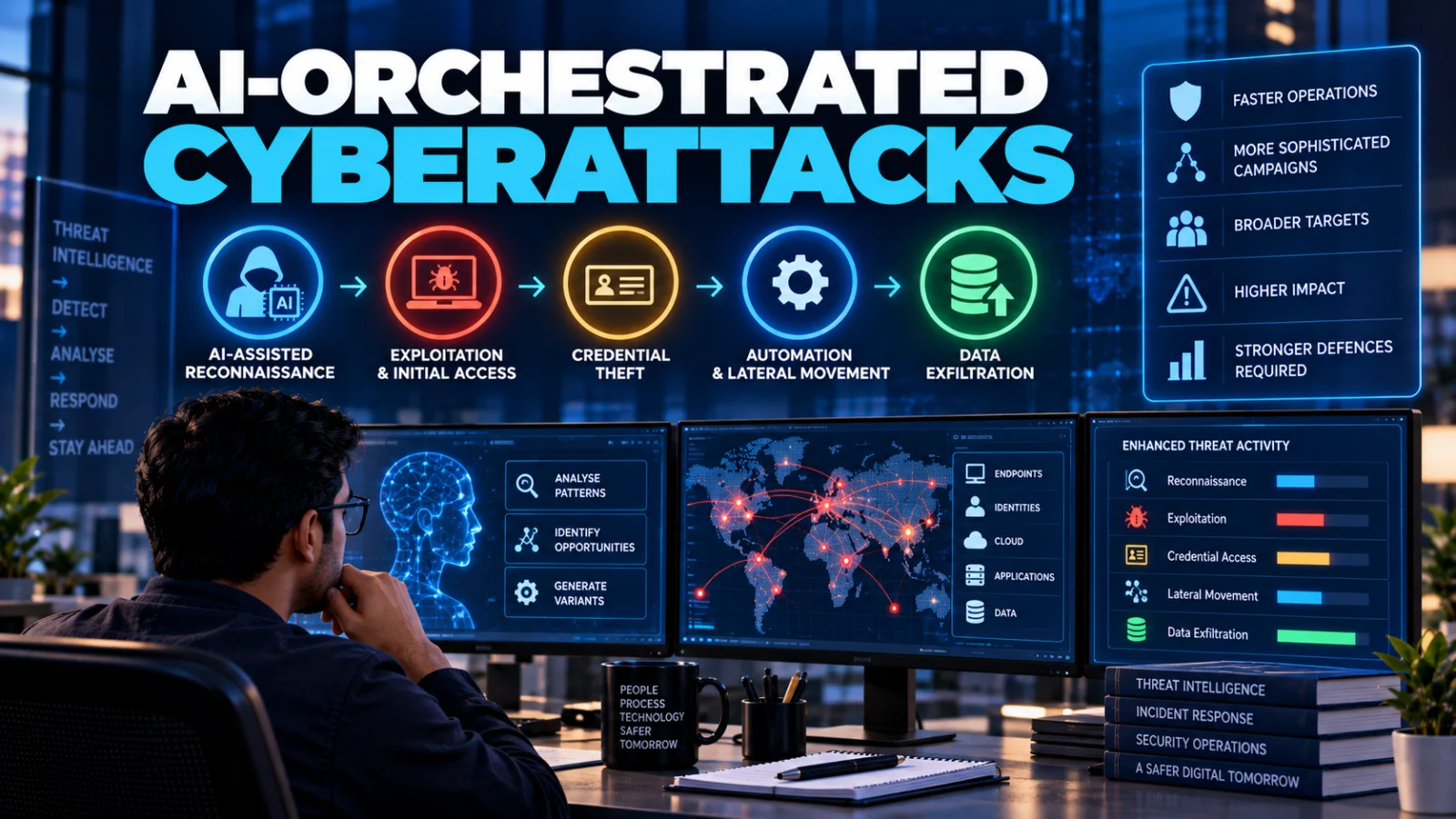 Cybersecurity analyst examining AI-orchestrated cyberattack activity for the Anthropic September 2026 threat report