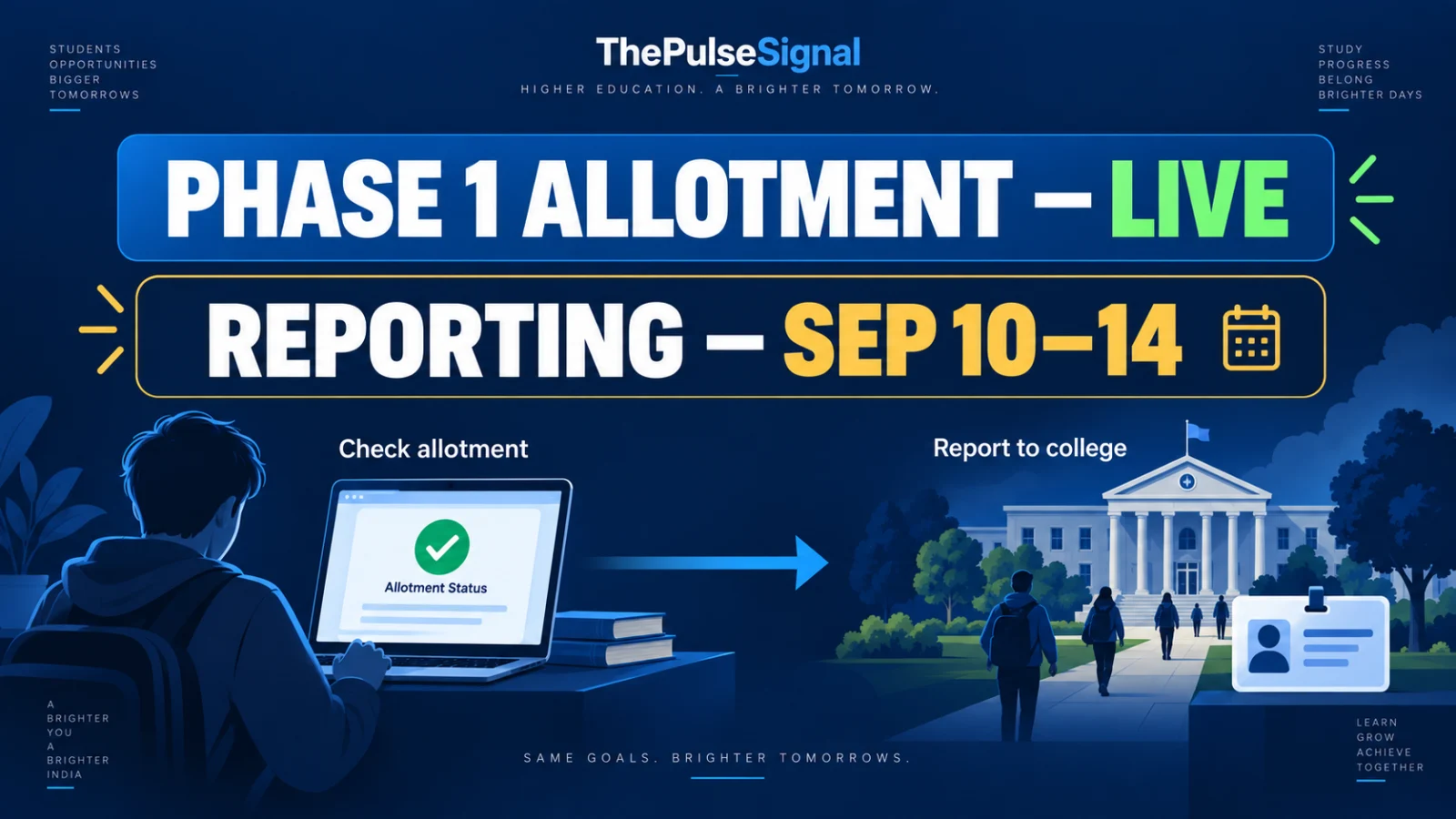 AP ICET Phase 1 allotment and September 10 to 14 reporting timeline infographic