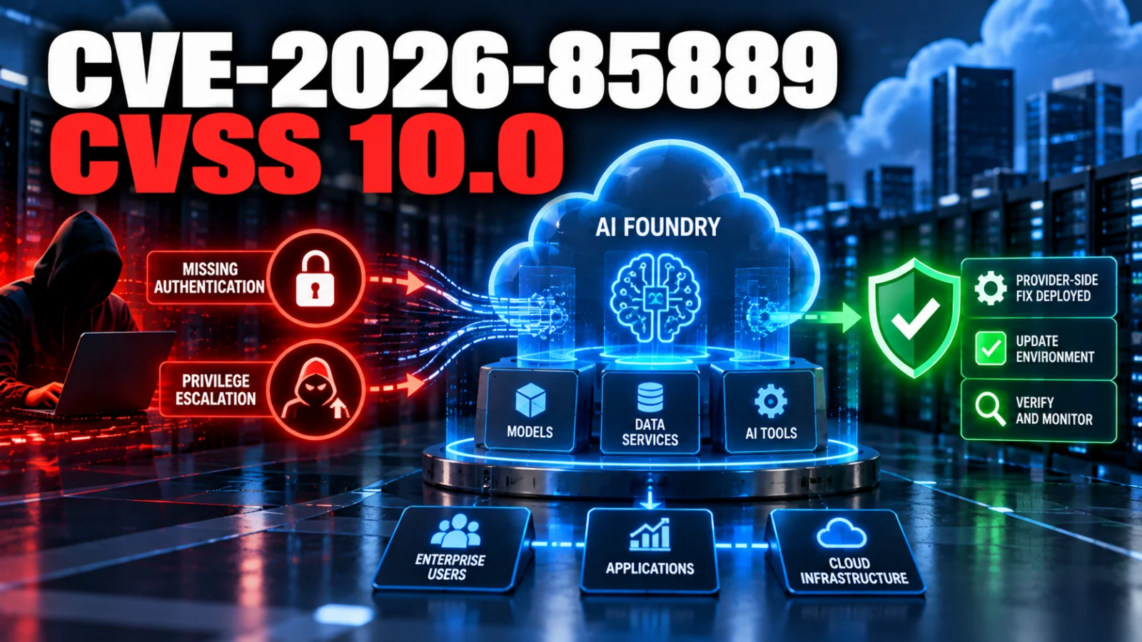 Cloud AI systems with an access-control vulnerability illustrating CVE-2026-85889
