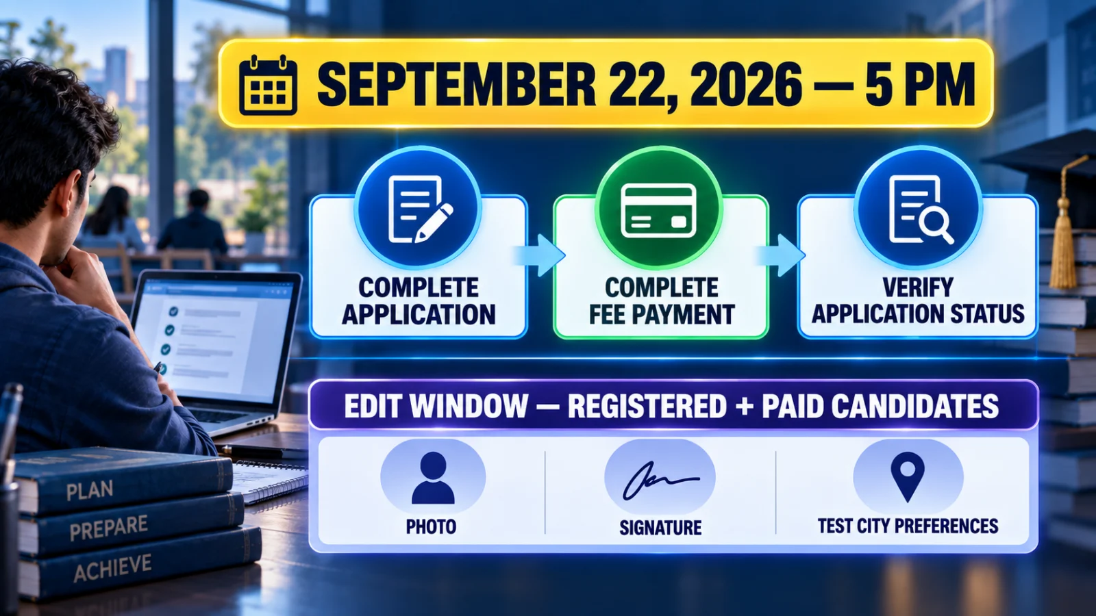 CAT 2026 extended registration deadline checklist showing September 22 at 5 PM, form completion and payment