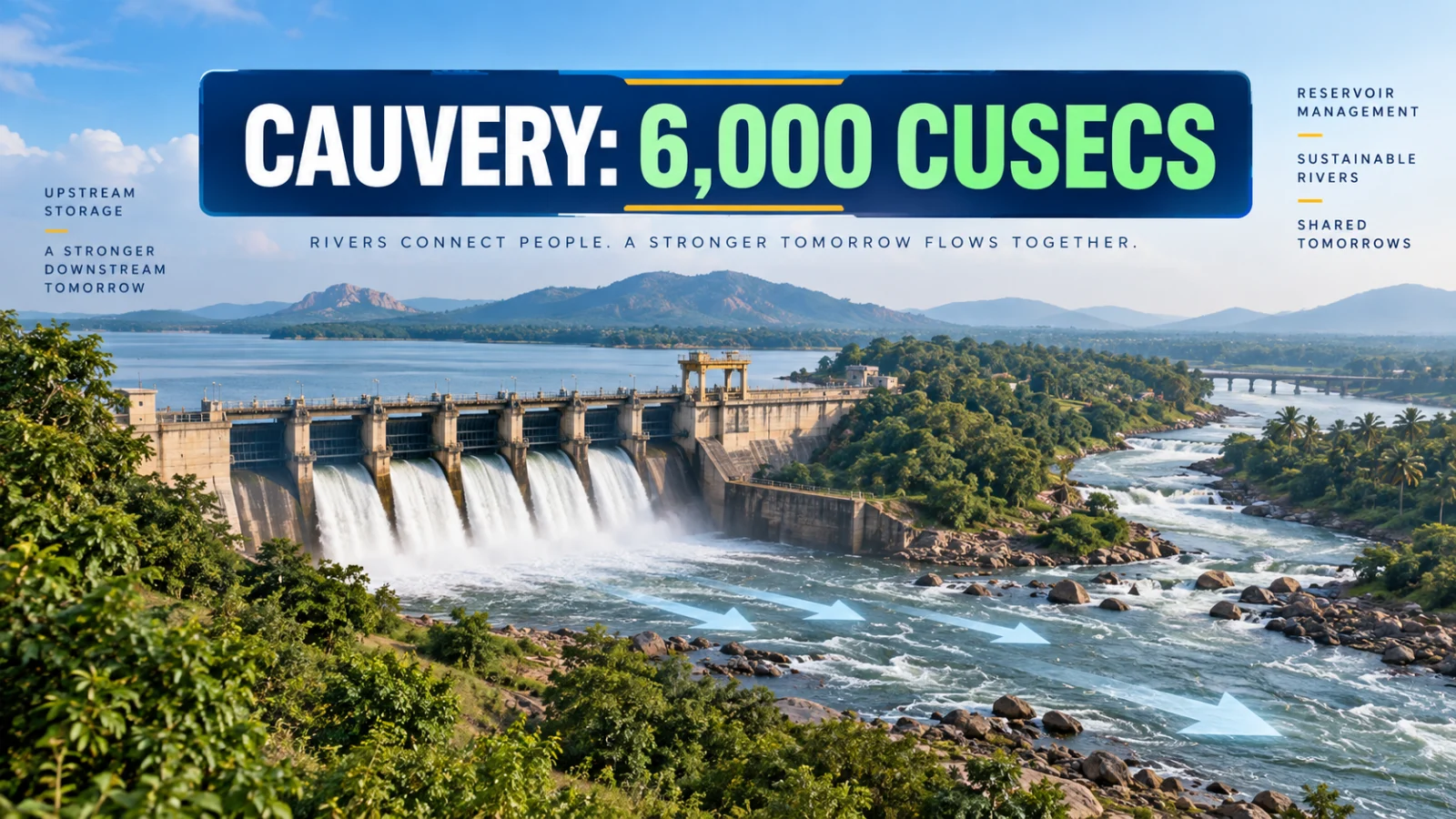 Editorial image representing the reported 6,000-cusec Cauvery water direction