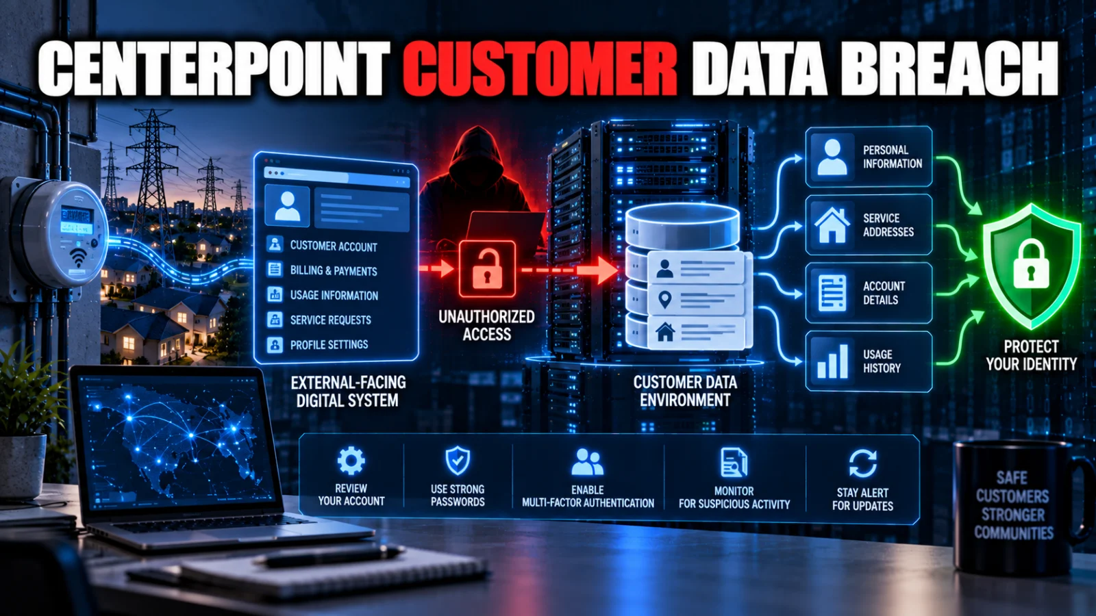 Utility customer data security illustration for the CenterPoint Energy data breach
