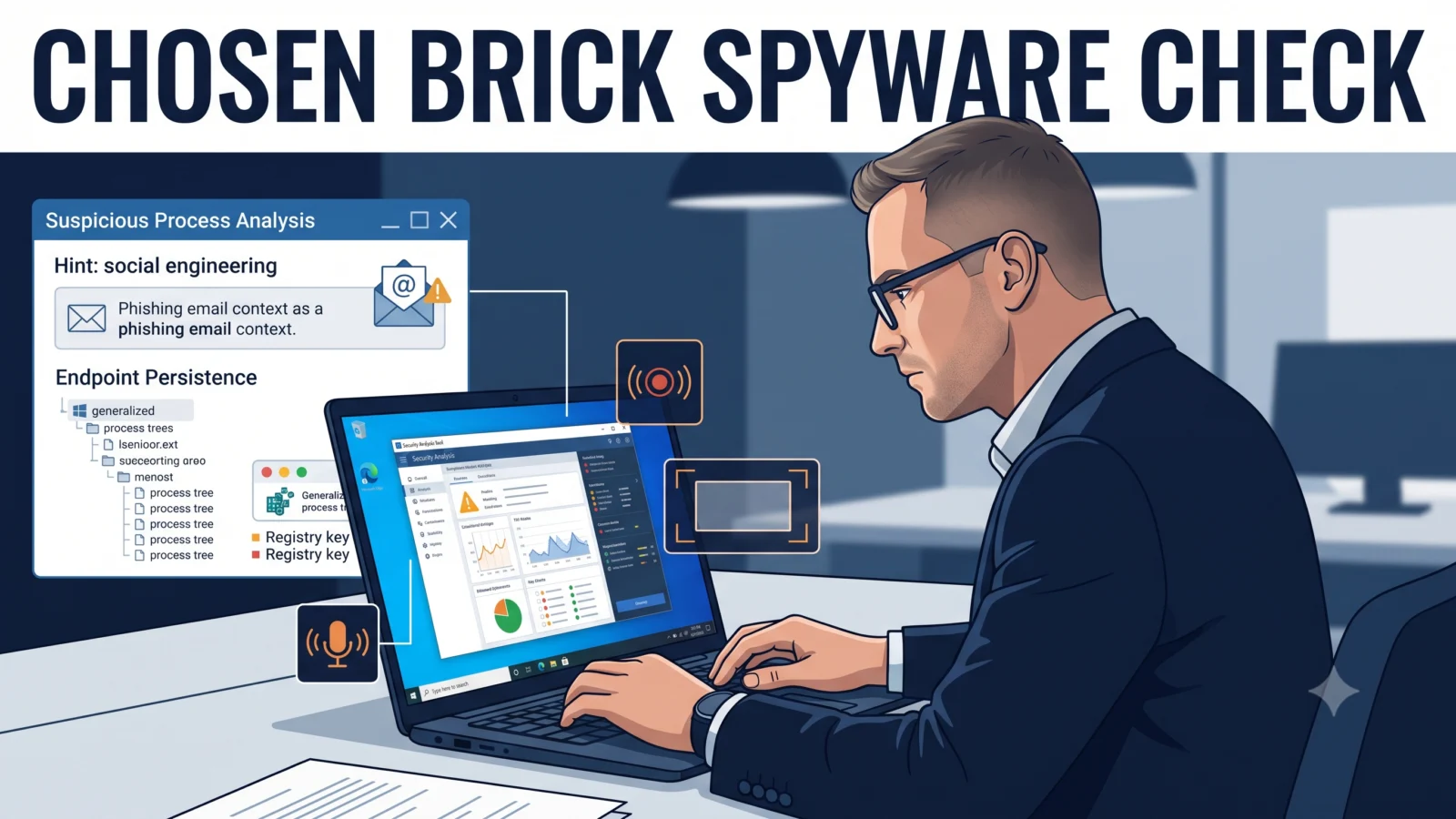 Targeted Windows spyware illustration showing a suspicious file reaching a high-risk computer user