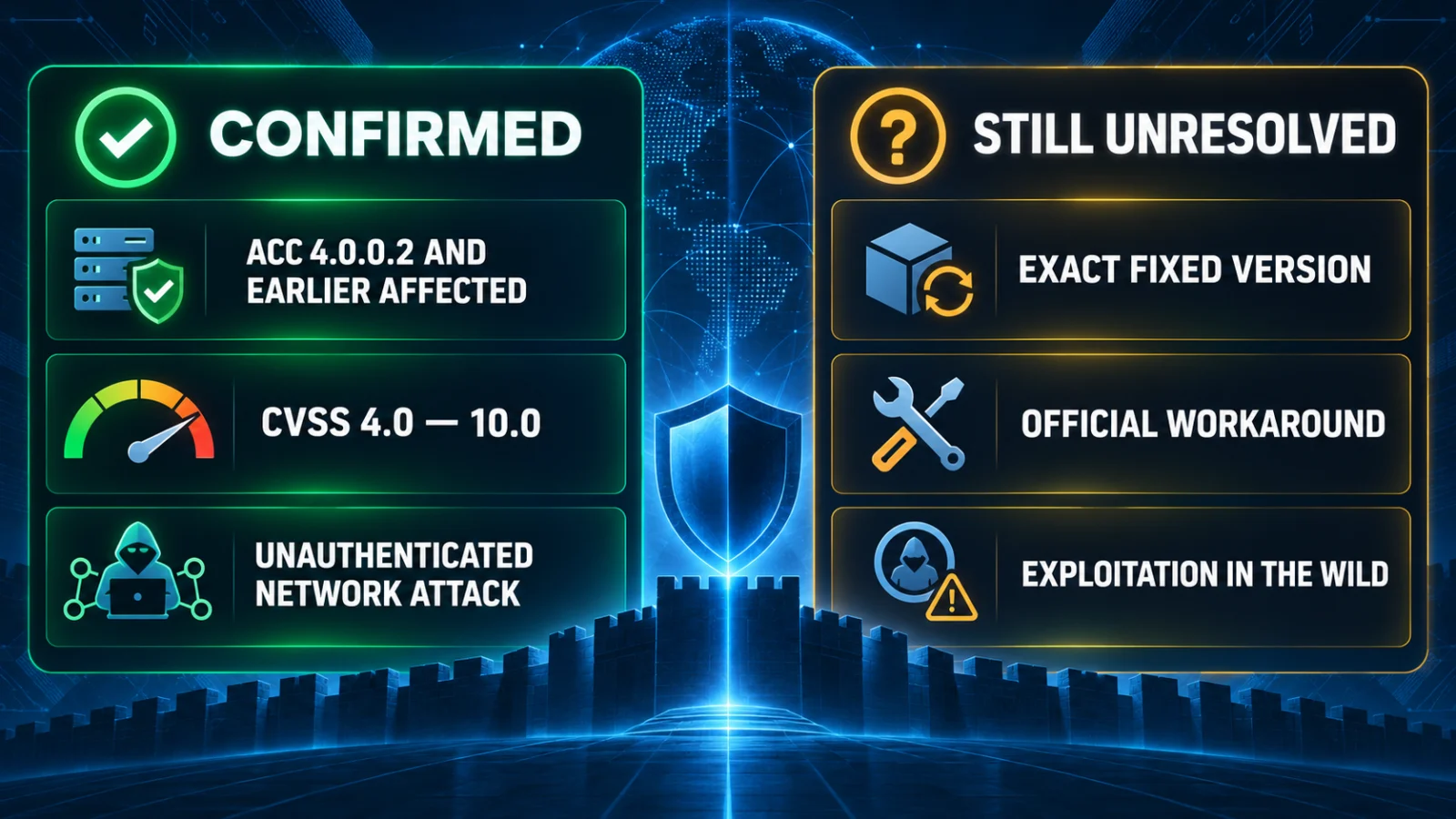 Infographic separating confirmed ASUS Control Center CVE-2026-75754 facts from unresolved remediation details