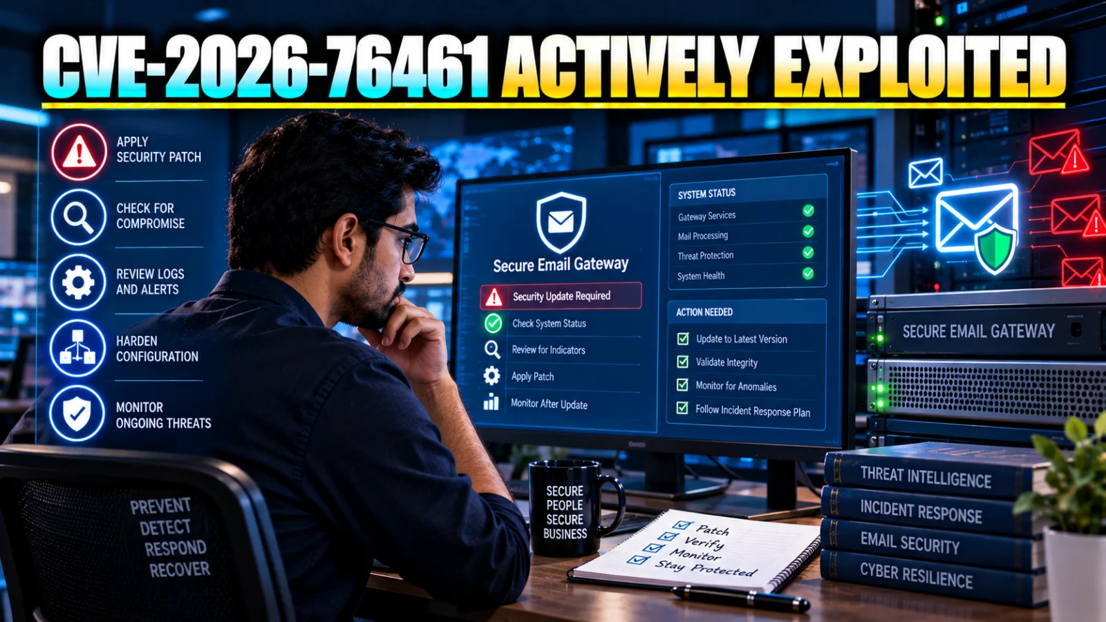 Security administrator checking Cisco Secure Email Gateway fixed software after CVE-2026-76461 disclosure