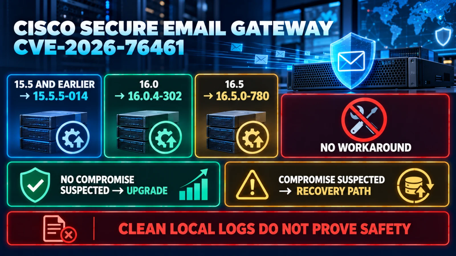 CVE-2026-76461 fixed versions and compromise recovery decision path for Cisco Secure Email Gateway