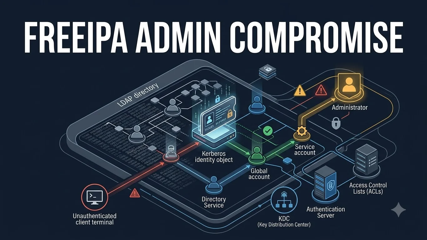 Enterprise identity directory showing an unauthenticated LDAP path toward administrator privileges