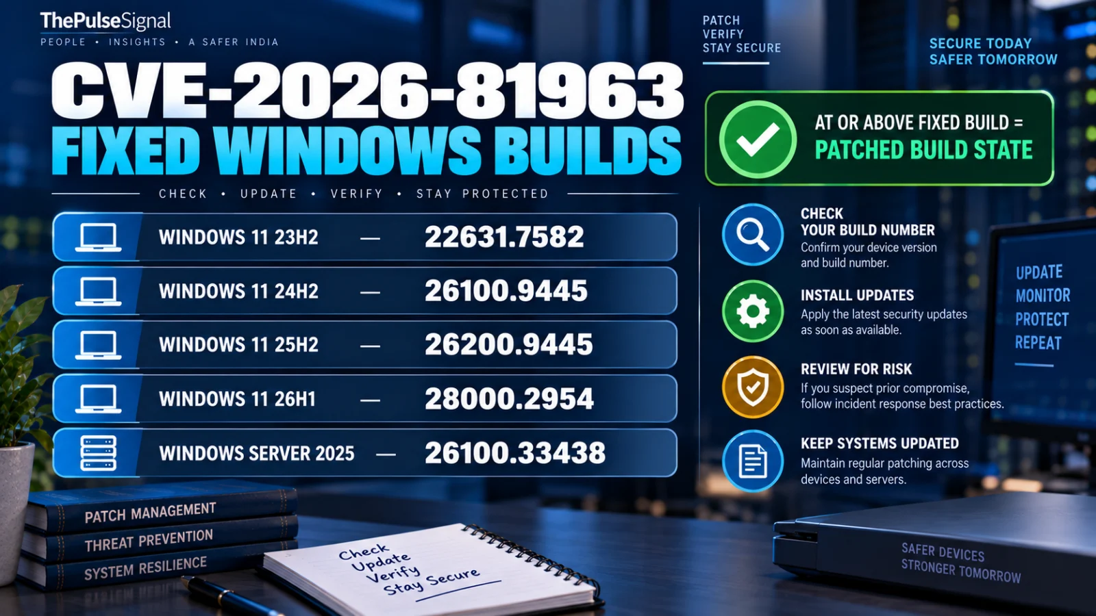 Infographic listing fixed Windows build thresholds for CVE-2026-81963