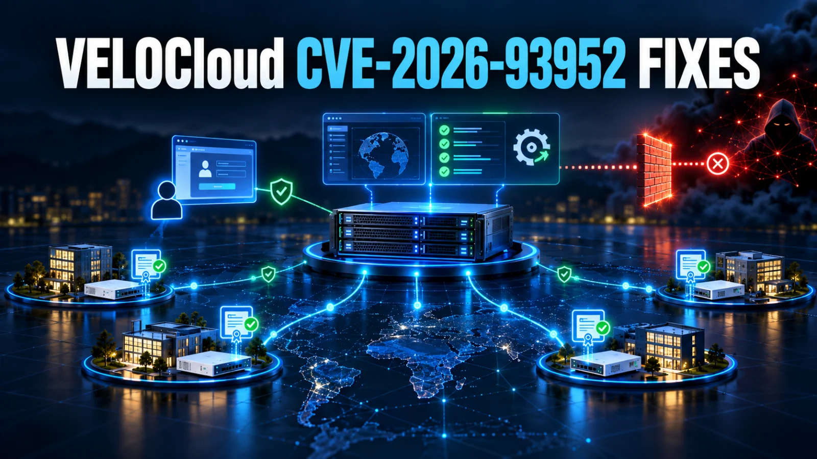 VeloCloud Orchestrator security illustration showing on-prem management-plane exposure and remediation