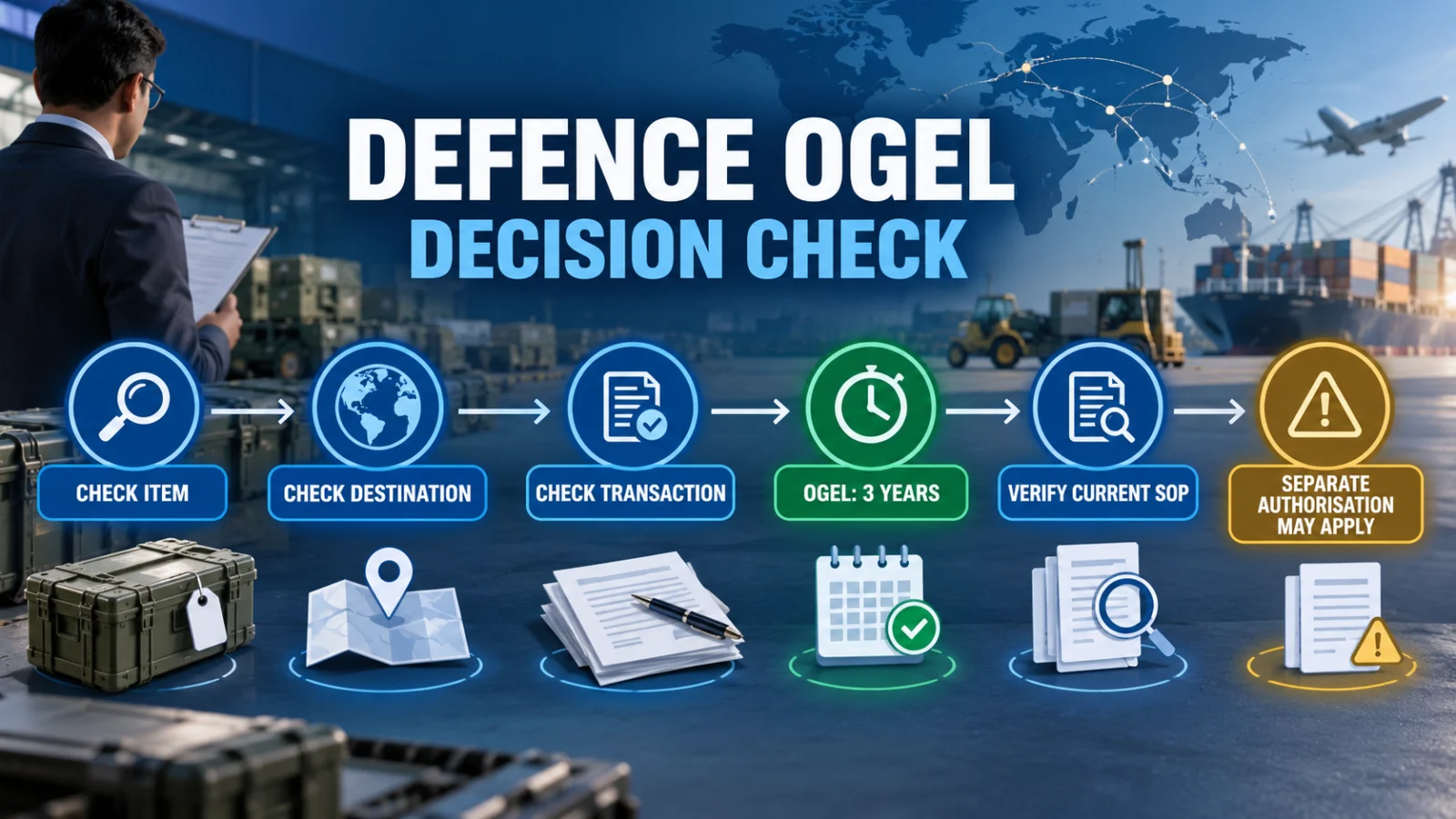 Decision path for checking Defence OGEL item, destination and transaction eligibility