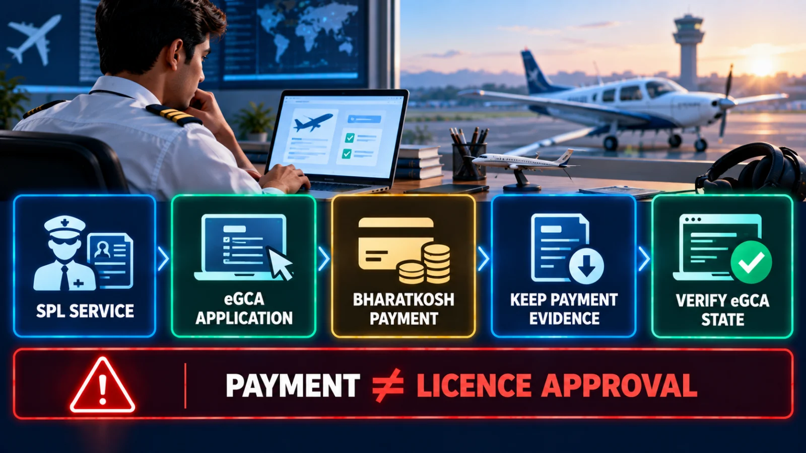 Infographic showing the SPL service, eGCA, Bharatkosh payment and application verification sequence