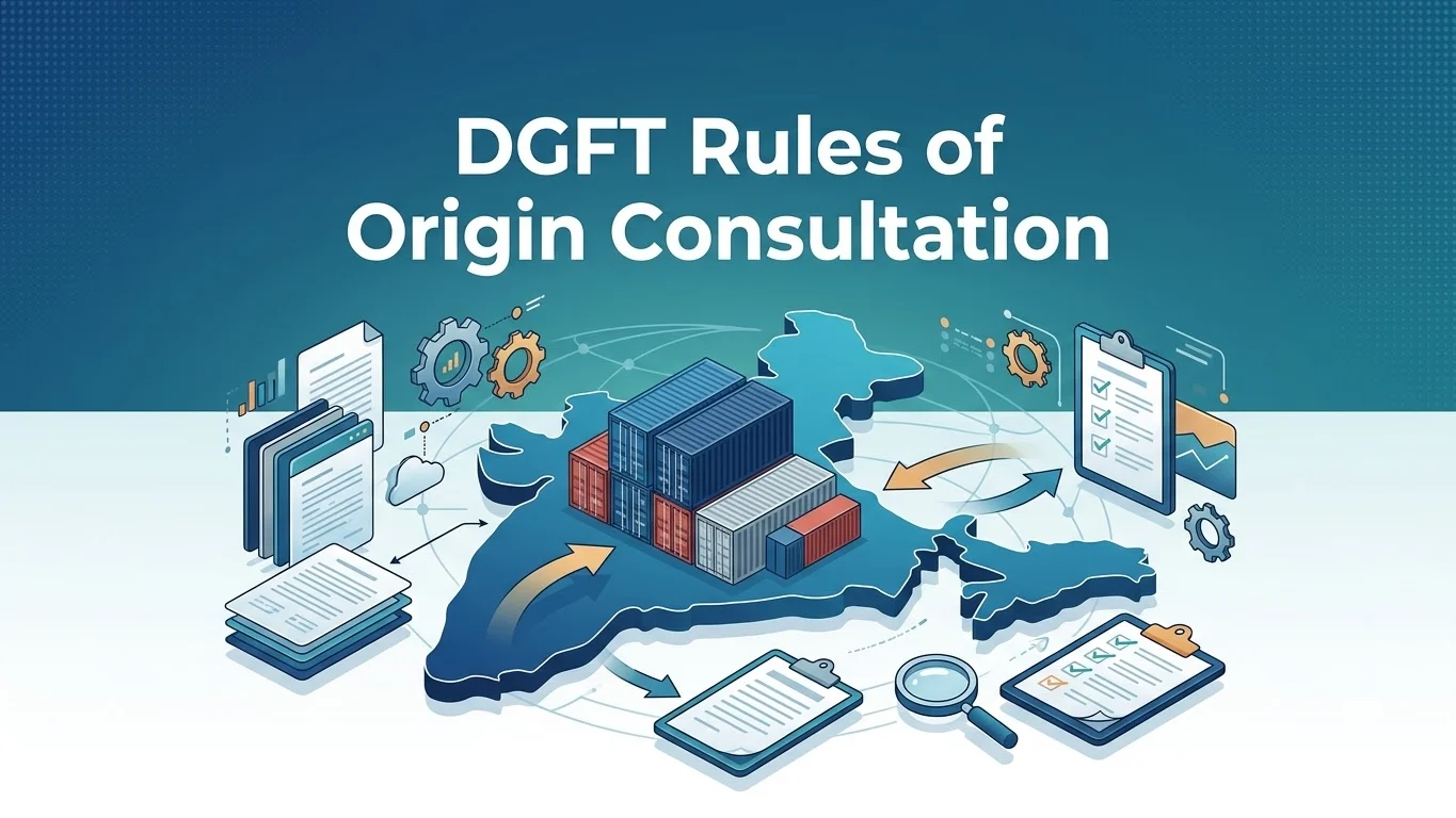 Editorial graphic detailing DGFT draft non-preferential rules of origin consultation