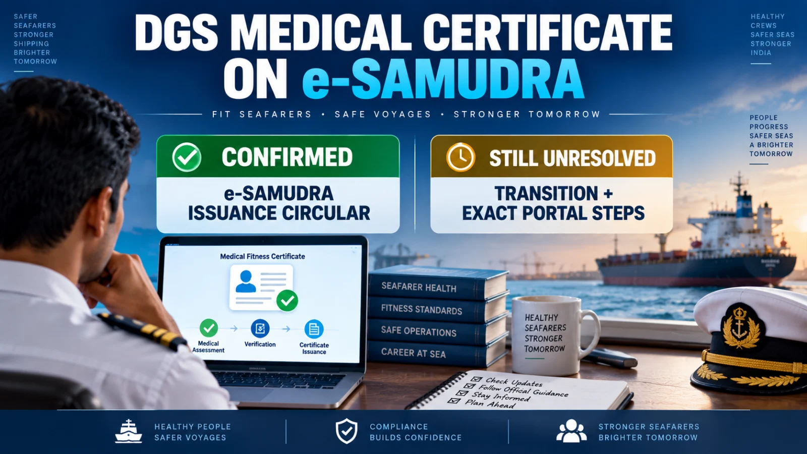Infographic separating confirmed and unresolved parts of the DGS e-Samudra medical certificate change