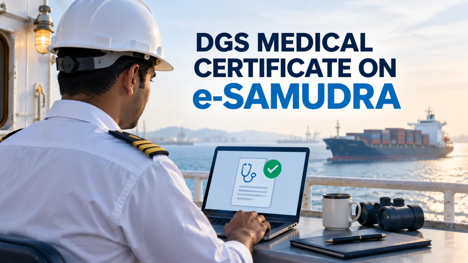 Editorial image of a seafarer reviewing the new e-Samudra medical fitness certificate workflow
