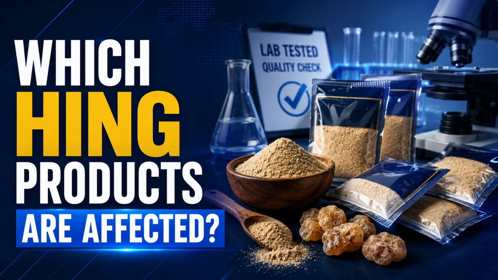 Editorial food-safety image showing compounded hing packets under regulatory scrutiny