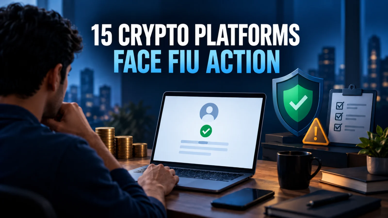 Editorial image of a crypto platform access check during FIU action against 15 VDA services in India