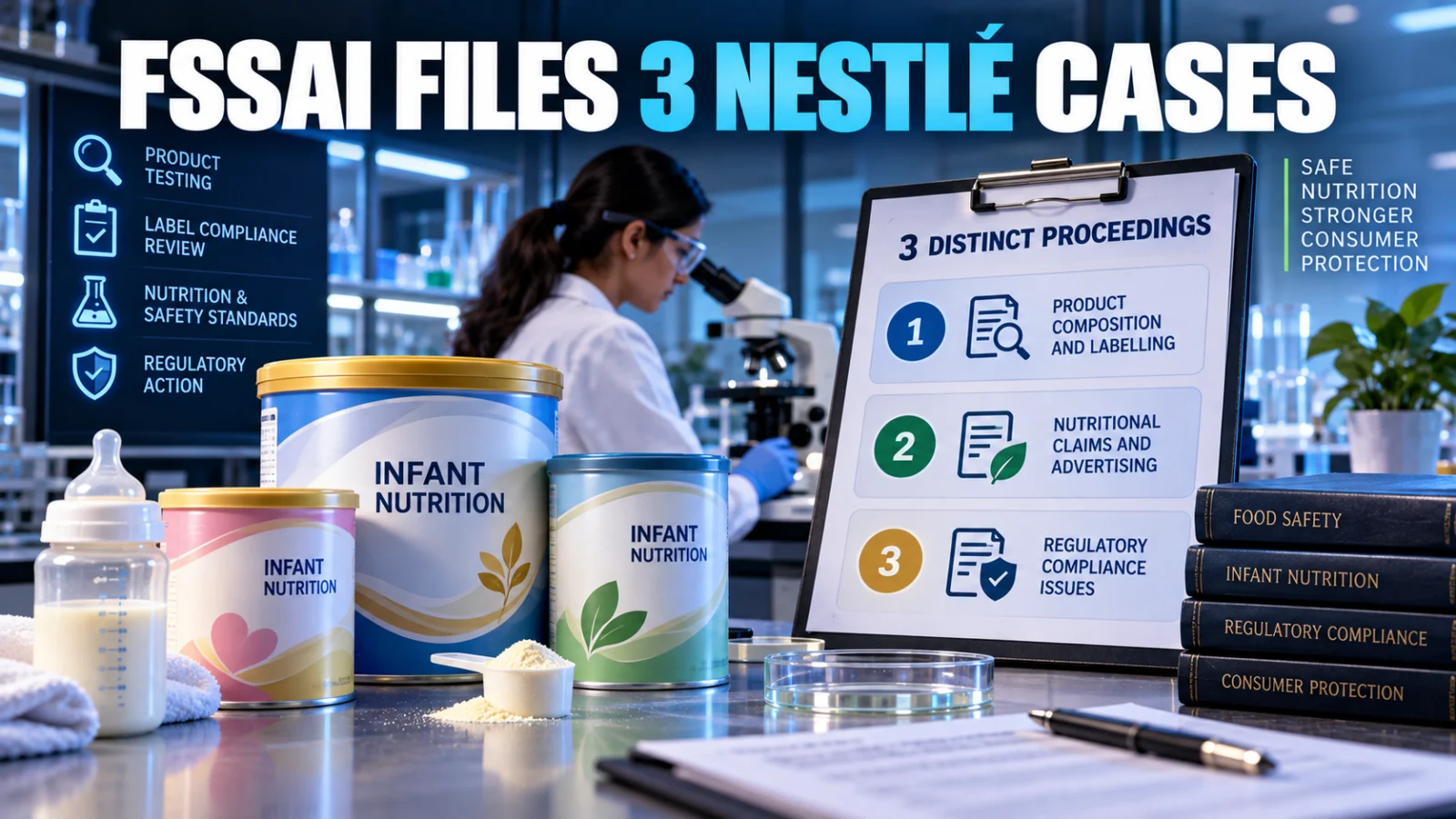 Editorial illustration of infant-nutrition products under FSSAI regulatory review
