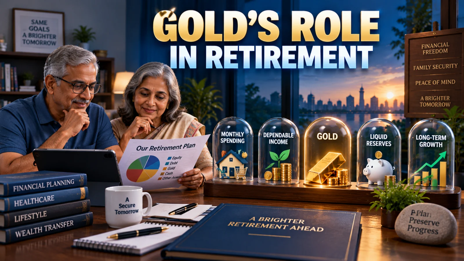 Indian retirement portfolio showing gold alongside income, cash reserves and long-term investment assets